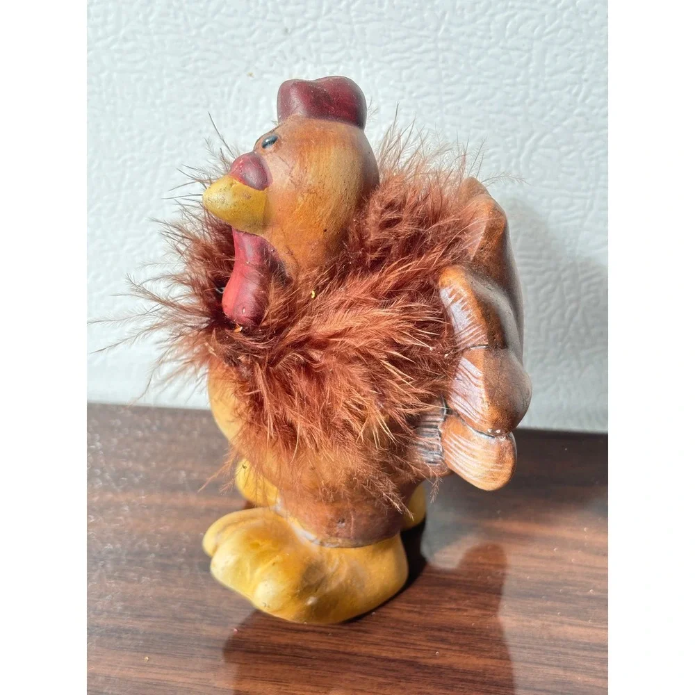 Vintage‎ Ceramic Turkey Figurine with Feather Collar Thanksgiving Decor Brown